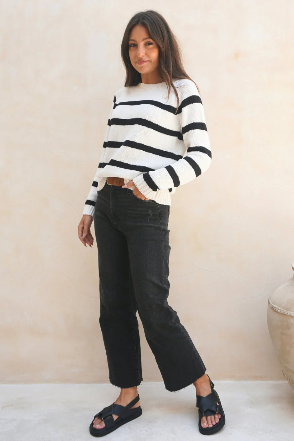 Stripe Sloane Crewneck in Off White - Image 3